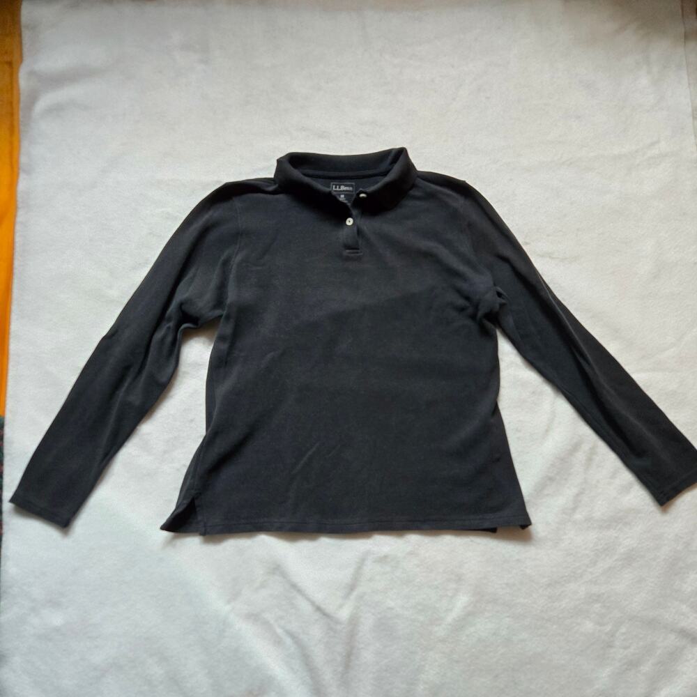 L.L. Bean Men's Long Sleeve Double L Polo Shirt, Black, M, 100% Cotton
